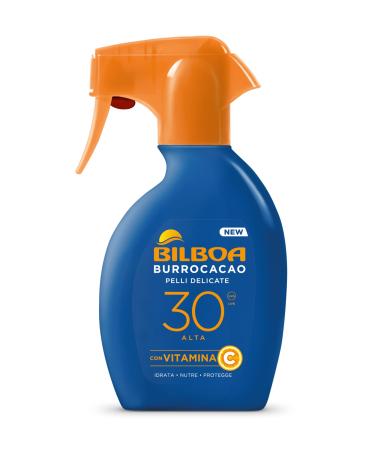 Bilboa burrocacao sun spray trigger SPF 30 high sun protection for sensitive skin formula with vitamin C moisturizing nourishing and protecting without alcohol dermatologically tested 250 ml - Buy Online on GoSupps.com