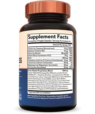 Grow Vitamin Adrenal Stress Advanced Formula Organic KSM-66 Ashwagandha with AlphaWave L-Theanine 5-HTP Magnesium Blend Everyday Stress Relief 90 Capsules - Buy Online on GoSupps.com