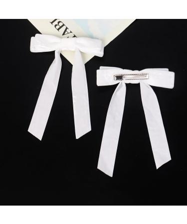 2Pcs Velvet White Bow Hair Clips with Long Ribbon - Vintage Hair Accessories for Girls and Women - Buy Online on GoSupps.com