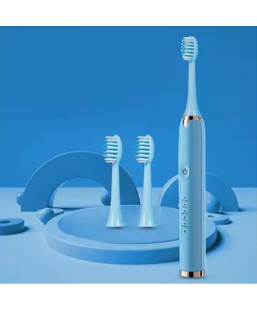 Portable Adult Travel Electric Toothbrush Rechargeable Sonic Electric Toothbrush with 3 Brush Heads 2 Minutes 5 Modes Smart Timer 48000vpm (Blue