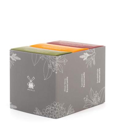 MHLE Shave Care Shaving Soap Trio - Aloe Vera, Sea Buckthorn, Sandalwood | Luxury Shaving Soaps for Men | Rich Lather, Lightly Scented - 75g - Buy Online on GoSupps.com