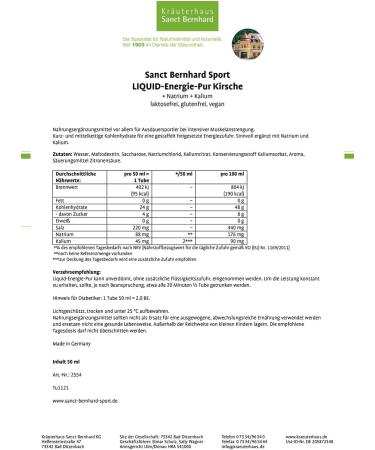 Sanct Bernhard Sport Liquid Energy Pure | 18 Cherry Energy Gel Tubes | Lactose-Free Gluten-Free Vegan | Premium German Formula - Buy Online on GoSupps.com