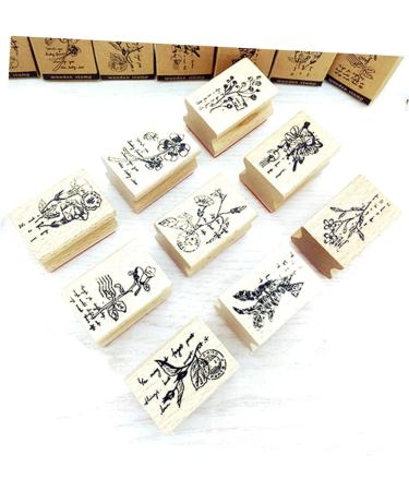 Lurrose 12 Pcs Vintage Decor Plant Vintage Stamps Wood Seal Stamp Ink Child Fleeting Time - Buy Online on GoSupps.com