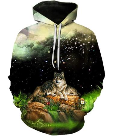 Bigfanshu Women's Hoodie Bright Wolf Print Hoodies Sweatshirts Men Unisex Hooded Pullovers Animal 3D Tops Brown XX-Large - Buy Online on GoSupps.com