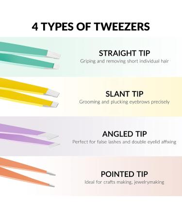 Precision Eyebrow Tweezers Set - 4-Piece Stainless Steel for Ingrown Hair Splinters Blackheads & Tick Removal - Buy Online on GoSupps.com