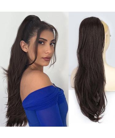 PORSMEER Ponytail Extension Drawstring Ponytail Hair Extensions Black Color 26 Inch Long Natural Straight Wavy End Synthetic Hairpiece for Women Girls Daily Use/Party Natural Black-2#