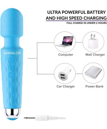 Handheld Cordless Waterproof Wand Massager | USB Rechargeable | 20 Vibration Patterns | 8 Speed | Full Body Massage | Light Blue - Buy Online on GoSupps.com