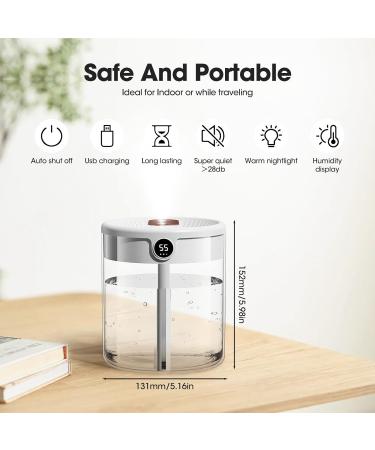 2L Large Capacity Air Humidifier for Bedroom with Night Light - Whisper-Quiet Cool Mist, 360 Rotation Nozzle, Up to 20 Hours Use - for Plants, Office, Baby Room - Buy Online on GoSupps.com