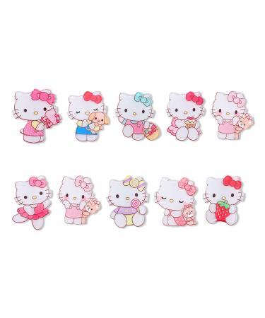 Kuromi Melody Hair Clips Japanese Cinnamoroll Pompom Purin Hair Ties 6pcs Hair Barrettes Accessories Gift for Girls Student (kitty 10pcs) hello kitty 10pcs