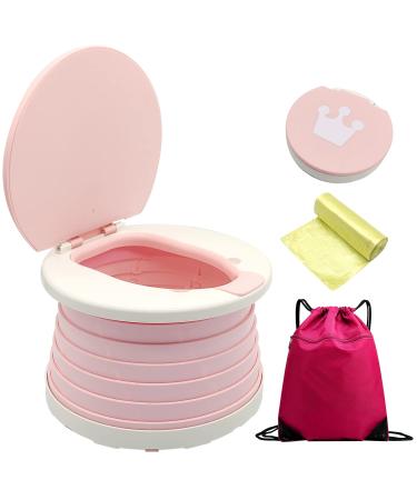 Portable Potty for Toddler Travel, Folding Potty Seat for Kids with Cleaning Bags and Shoulder Bag,Foldable Portable Potty Car Travel Picnic CampingTraining Toilet for Indoor and Outdoor (Baby Pink)