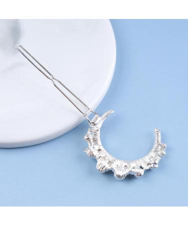 Allereya Crystal Pearl Moon Hair Clip Barrette Rhinestone Pearl Hairpin Barrette Silver CZ Crescent Moon Head Clip Headpieces Meniscus Pearl Hair Accessories for Women Girls (Silver) - Buy Online on GoSupps.com