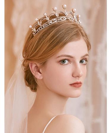 JWICOS Gold Crystal Queen Crown - Elegant Pearl Tiara for Wedding, Prom & Parties - Buy Online on GoSupps.com