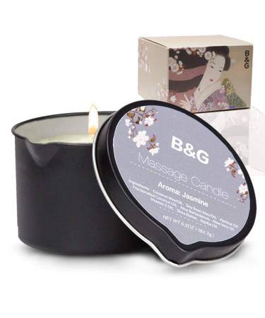 B & G Massage Candle - 6.5Oz Aromatherapy Scented Candle Moisturizing Luxurious Intimacy Relaxing Essential Oil Body Massage Candle for Home Spa - Jasmine