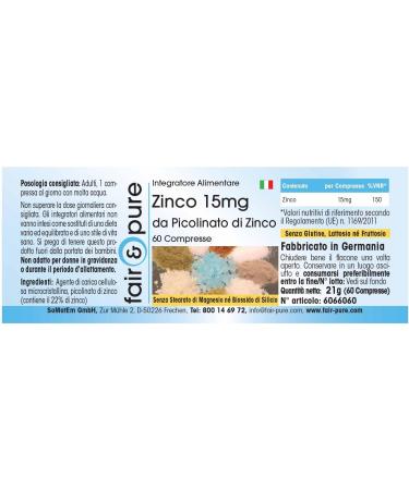 Fair & Pure - Zinc 15mg (elemental content) of zinc picolinate - vegan - high dosage - 60 zinc tablets - Buy Online on GoSupps.com