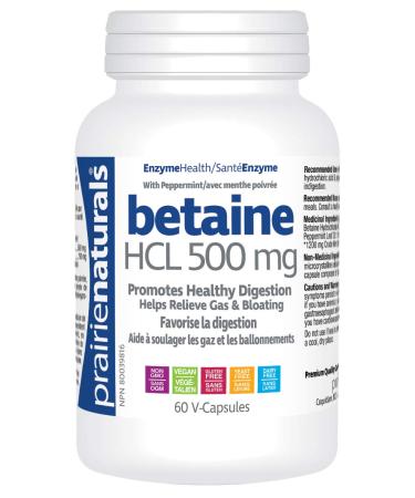 Prairie Naturals Betaine HCL 500mg VCaps - 60 Count Unflavored 60 Count (Pack of 1)
