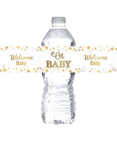 MonMon & Craft Oh Baby Water Bottle Stickers / Gender Reveal Bottle Wrappers / Baby Shower / Welcome Baby / Baby 1st Birthday Party Water Labels Supplies Waterproof ( Set of 32 )