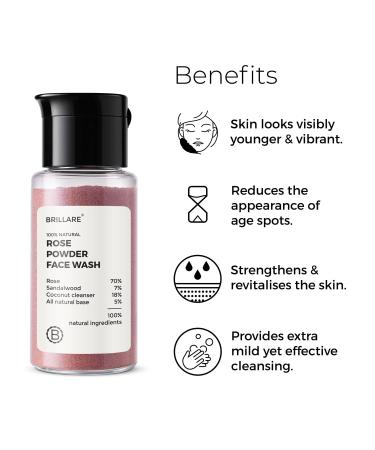 BRILLARE Real Rose Powder Facial Cleanser - Natural Exfoliator with Rose Petal & Sandalwood | Paraben & Sulfate-Free Skincare for Men & Women - 15gm - Buy Online on GoSupps.com