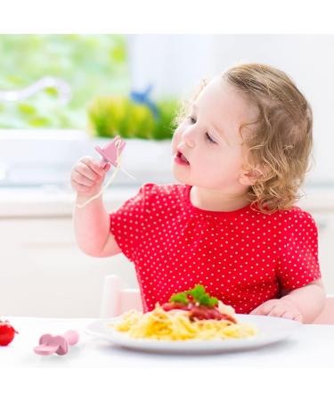 Vicloon Baby Fork and Spoon Set - 4Pcs Infant Silicone Self Feeding Utensil - Easy Grip Toddler Cutlery Kit - Weaning Spoons for Children - Pink-Purple - Buy Online on GoSupps.com