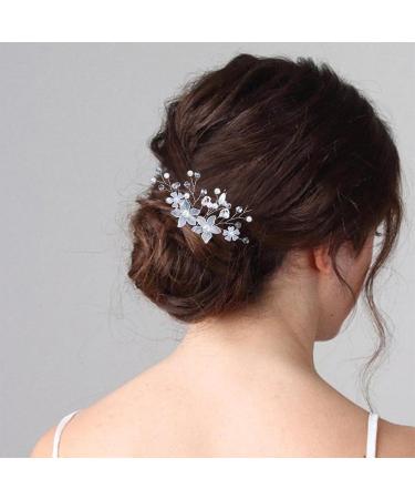 Allereya Crystal Pearl Wedding Hair Comb Barrette Rhinestone Pearl Flower Hair Comb Barrette Silver CZ Flower Bling Bridal French Pearl Head Comb Bride Hair Accessories for Women and Girls (Silver) - Buy Online on GoSupps.com