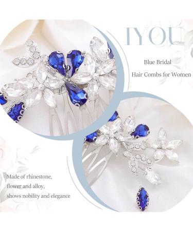 Iyou Crystal Wedding Hair Comb - Blue Rhinestone Bridal Jewelry for Bride & Bridesmaids | Floral Headdress Accessory - Buy Online on GoSupps.com