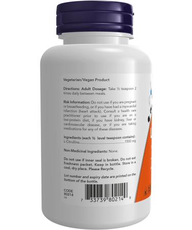 NOW Supplements L-Arginine 1000mg Tablets (120 Count) + L-Citrulline Pure Powder (113g) L-Arginine Tablets + Powder 113g - Buy Online on GoSupps.com