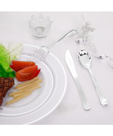 30 Pack Pre Rolled Napkins with Silver Plastic Cutlery Set - Premium Disposable Silverware with 30 Forks, 30 Knives, 30 Spoons, and Linen Like Napkins - Buy Online on GoSupps.com