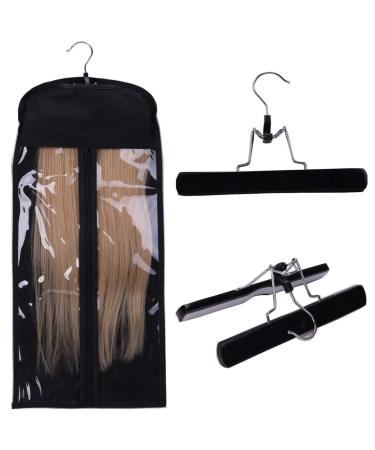 S-noilite Hair Extension Hanger with Storage Bag Carrier Case Portable Hair Extension Holder with Double Anti-Slip Stickers & Dustproof Protection Case (Color: Black) Hair Carrier & Hanger Black