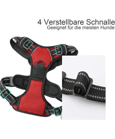 No Pull Dog Harness | Adjustable Reflective Soft Padded Chest Harness for Dogs - Breathable Design (Red M) - Buy Online on GoSupps.com