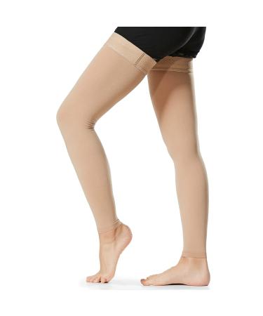 Leeofty 1 Pair Thigh High Socks Men Women 20-30mmHg Stockings Sleeves for Varicose Vein Swelling
