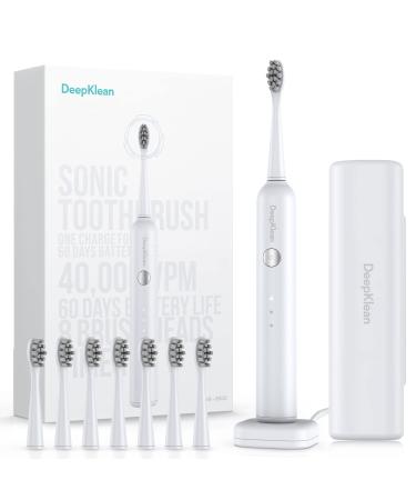 Deepklean Ultrasonic Electric Toothbrush - Sonic Electric Toothbrush for Adults 6 Modes Sonic Toothbrush with 8 Brush Heads Travel Case 60 Days Long-Lasting Rechargeable Battery Toothbrush