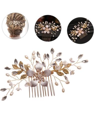 minkissy pearl hair comb Wedding Headpiece Wedding Flower Hair Comb bridal leaf flower hair wedding hair clips for brides Bride Wedding Headdress Metal crystal Comb - Buy Online on GoSupps.com