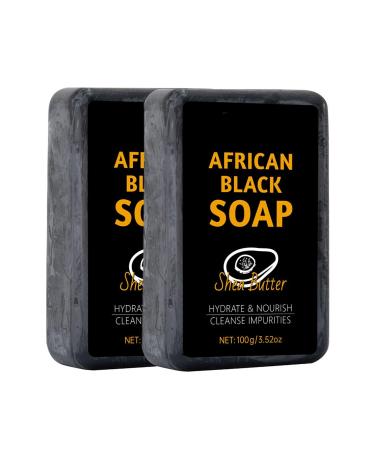 JHzood African Black Soap with Shea Butter Natural Moisturizing Body Soap 100g Cleanses and Nourishes (2)
