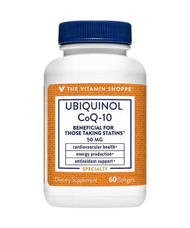 The Vitamin Shoppe Ubiquinol CoQ-10 50mg - Beneficial for Those Taking Statins Supports Heart & Cellular Health and Healthy Energy Production Essential Antioxidant Once Daily (60Softgels) 1 Count (Pack of 1)