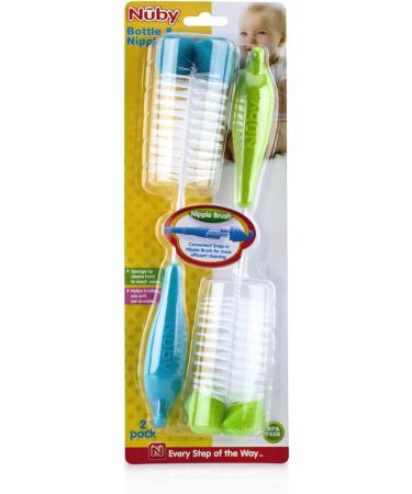 Nuby 2-Pack Bottle and Nipple Brush with Sponge Tip - Fuchsia/Purple (2 Count) - Buy Online on GoSupps.com