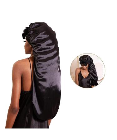BONNET QUEEN Braid Bonnet | Extra Long Foldable Silk & Satin Hair Bonnet for Sleeping | Locs Black - Buy Online on GoSupps.com
