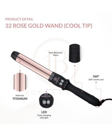 Bombay Hair 32mm Digital Curling Wand - Professional Titanium Curling Wand for Long Lasting Curls - Rose Gold Ceramic Curler for Salon Quality Hair Styling - Buy Online on GoSupps.com
