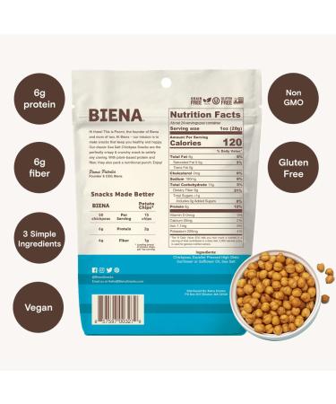 BIENA Chickpea Snacks Sea Salt (4 Pack) - Gluten Free, Vegan, Dairy Free, Plant-Based Protein - Buy Online on GoSupps.com