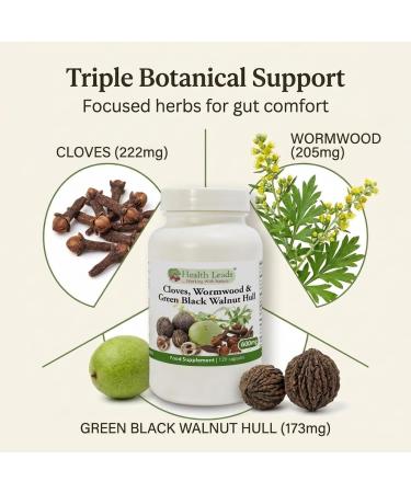 Cloves Wormwood Green Black Walnut Hull 380mg x 100 Capsules - Natural Digestive Support - Buy Online on GoSupps.com