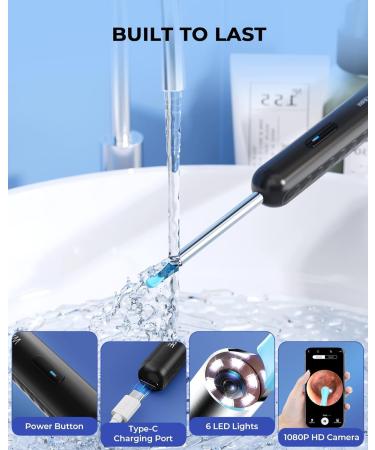 KAUGIC Ear Wax Removal Kit with 1080P Camera and 8 Pcs Ear Set - Otoscope with Light for iPhone & Android - Black Polypropylene - Buy Online on GoSupps.com