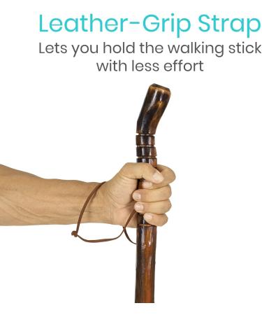 Vive Wooden Walking Stick - Handcrafted Mahogany Hiking Cane for Outdoor Activities - Lightweight with Wrist Strap - 55 Inch - Buy Online on GoSupps.com