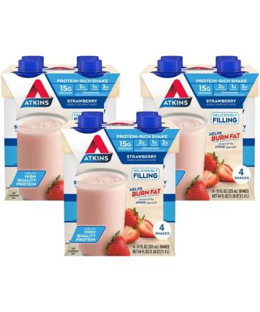 Atkins Chocolate Banana Protein Shake 15g Protein & Strawberry Protein Shake 15g Protein Low Glycemic 2g Net Carb 1g Sugar Keto Friendly 12 Count - Buy Online on GoSupps.com