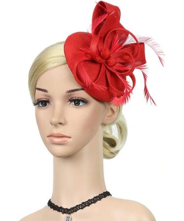 FRCOLOR Feather Fascinator Hat Tea Party Headband for Girls Flower Cocktail Derby Hair Clips for Women Wedding Headwear (Red) - Buy Online on GoSupps.com