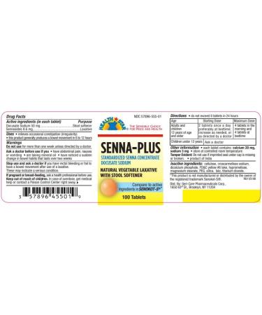 Senna Plus Natural Vegetable Laxative & Stool Softener 100 tablets x 2 - 200 Count - Buy Online on GoSupps.com