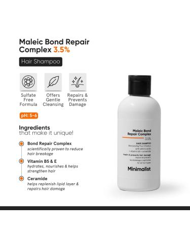Minimalist Hair Shampoo for Damaged & Frizzy Hair | Maleic Bond Repair 3.5% | Argan Oil Ceramides & Coconut Oil | 8.5 Fl Oz | Unisex - Buy Online on GoSupps.com