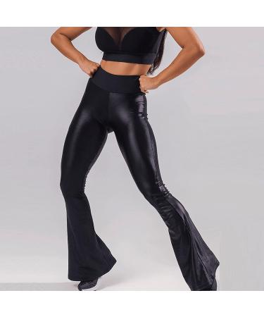 Fashion Women's Faux Leather Flared Pants | Slim Fit Wide Leg Trousers - Black (Medium) - Buy Online on GoSupps.com