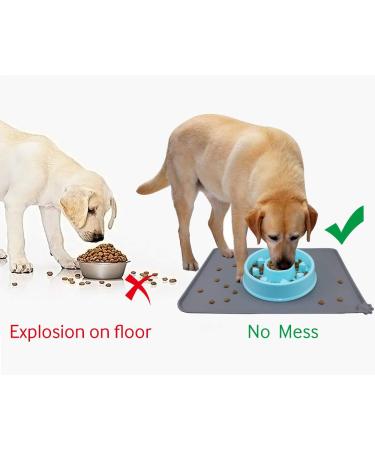 Joytale Silicone Waterproof Pet Bowl Mat - Large 21x14 or Medium 18.5x12 - Non Slip Bowl Placemat for Dogs and Cats - Grey - Buy Online on GoSupps.com