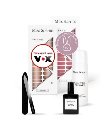 Original Miss Sophie Starterset I self-adhesive nail foils i nail sticker in iced coffee & rosewood love i No splintering i long stop i fast & simple application i premium nail polish foil starter set (iced coffee & rosewood love))