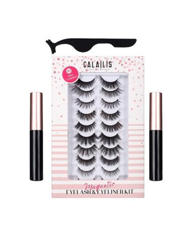 Ethnic Choice Magnetic False Eyelash and Magnetic Eyeliner Kit Eye Makeup Waterproof Liquid Eye Liner 3D Faux Mink Eye Lashes Natural Reusable Lashes 10 Pairs Free Applicator(CY04)