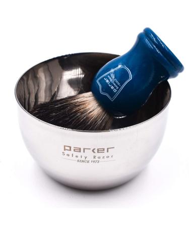 Parker Safety Razor Black Badger Bristle Shaving Brush with Blue Wooden Handle & Stand - Premium Shaving Accessories for Men - Buy Online on GoSupps.com