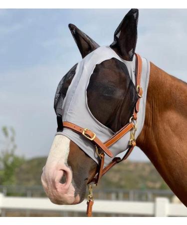 TGW Riding Horse Fly Mask - Super Comfort Elastic Fly Mask with Ears (Medium Light Grey) for Optimal Insect Protection - Buy Online on GoSupps.com